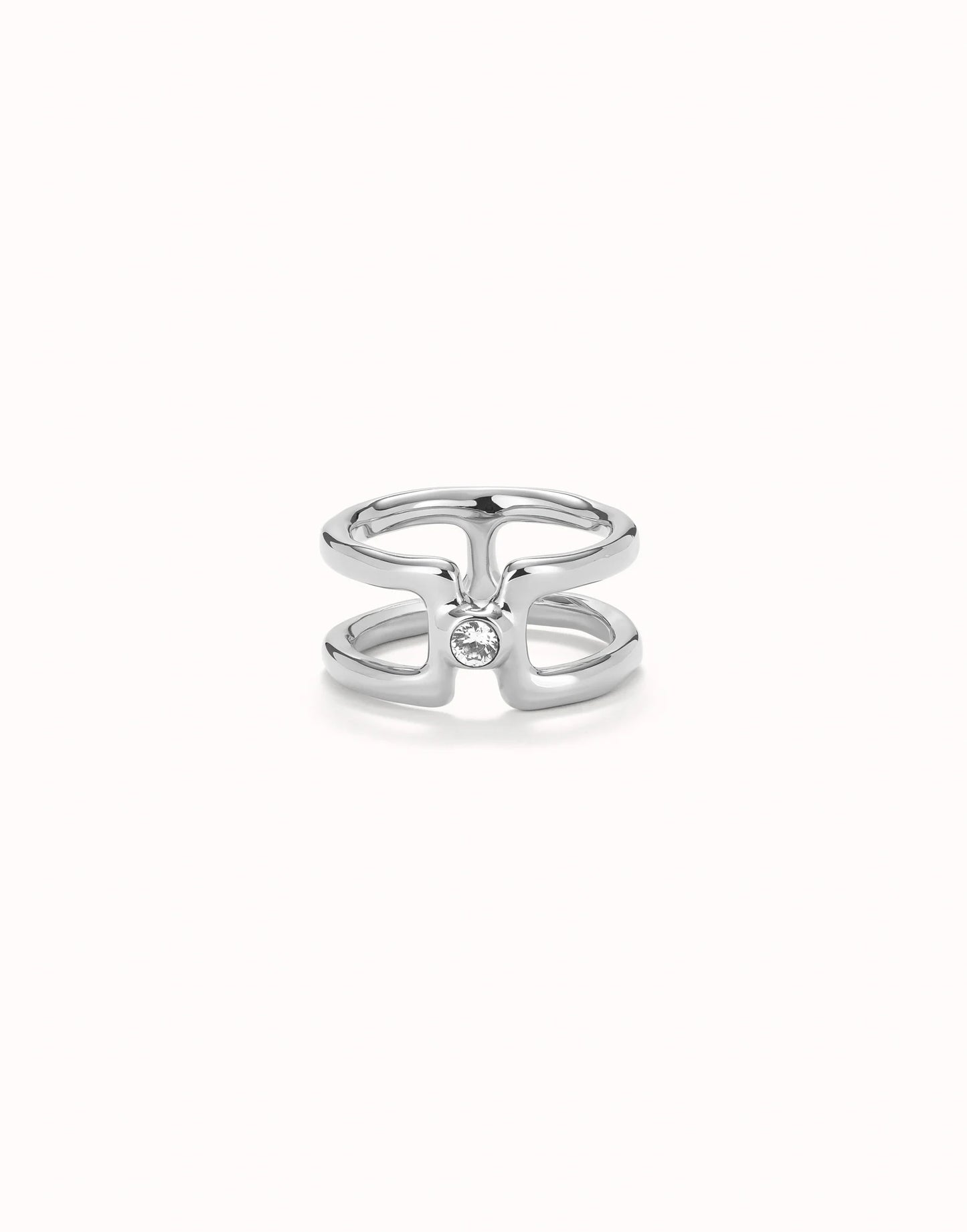 Silver-plated Double Ring with White Topaz