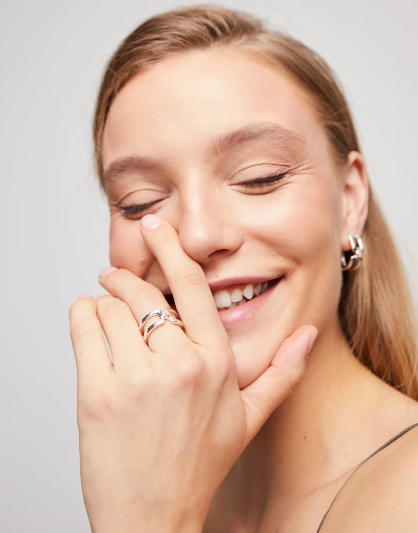 Silver-plated Double Ring with White Topaz