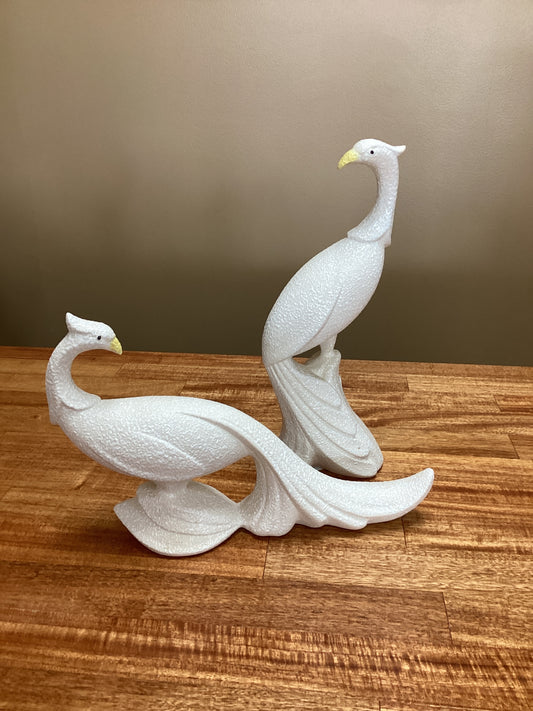 Pier 31 Vintage Ivory Ceramic Peacock Figurine Set