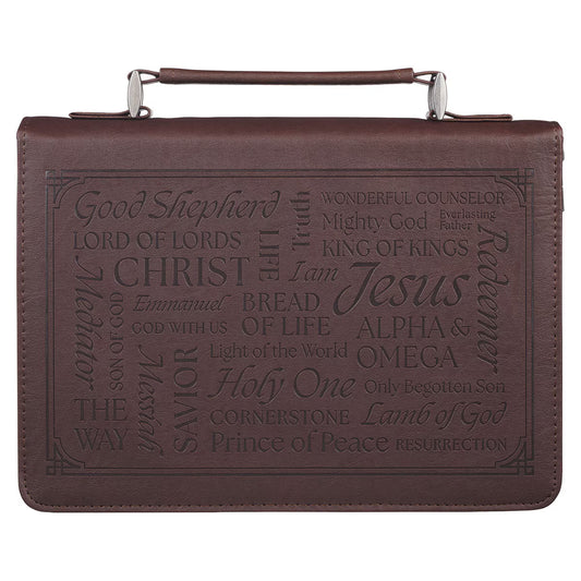 Names of Jesus Walnut Brown Faux Leather Classic Bible Cover - Isaiah 9:6