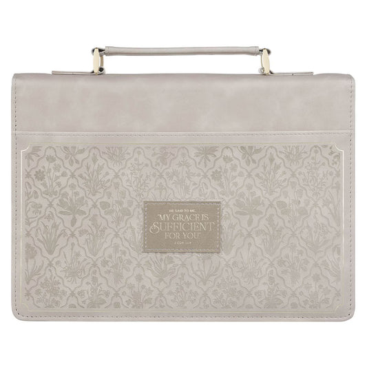 Sufficient Grace Taupe Wildflower Tapestry Faux Leather Fashion Bible Cover - 2 Corinthians 12:9