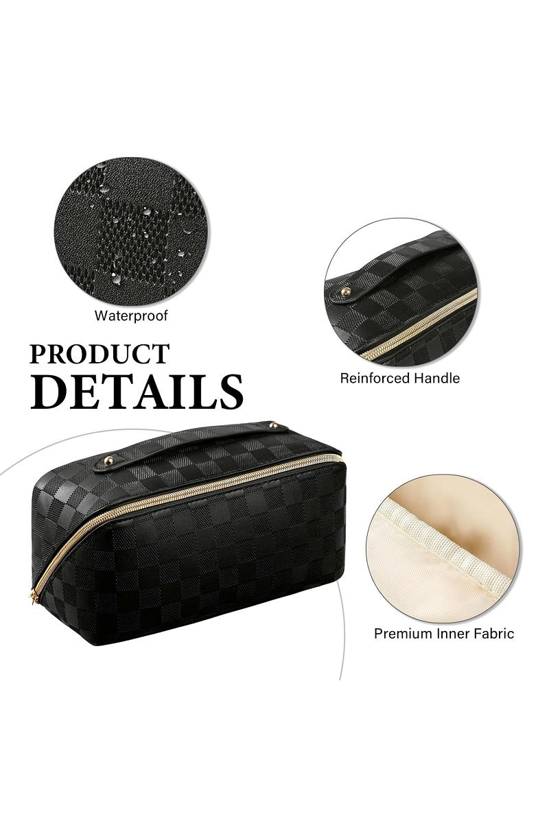 Black Stylish Checkered Cosmetic Bag