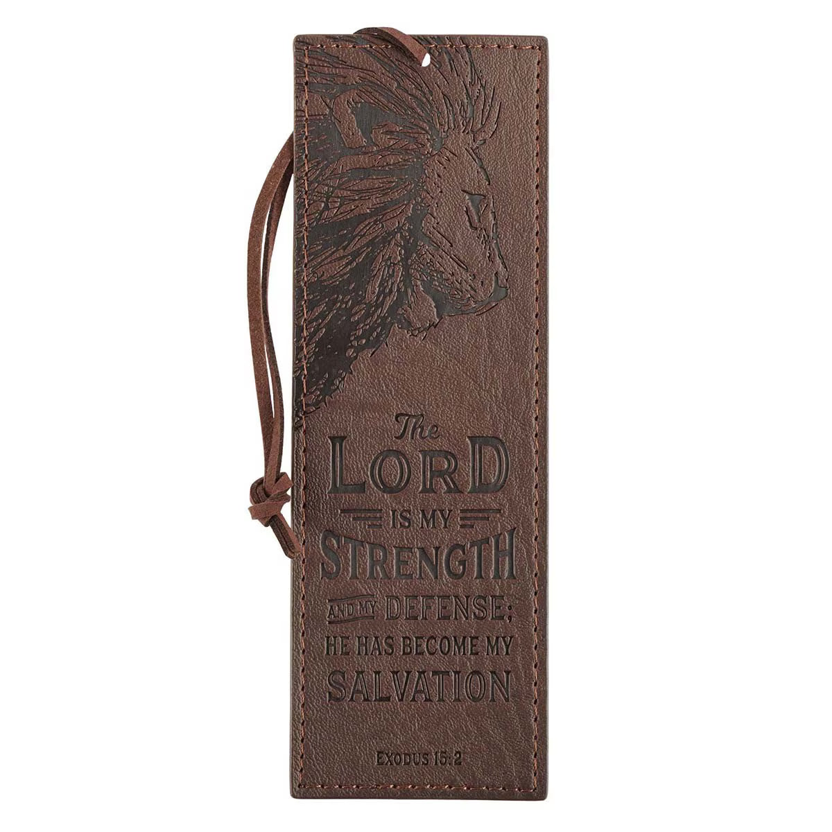 The Lord Is My Strength Walnut-Brown Faux Leather Bookmark