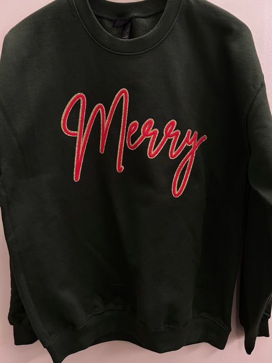 Gold Glitter & Red Merry Crewneck