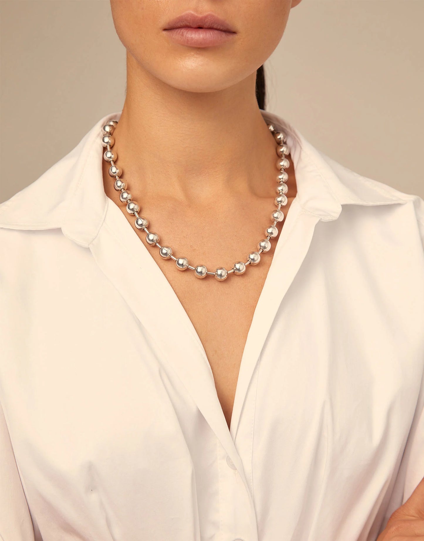 SNOWFLAKE Short Sterling Silver-plated Beaded Necklace with Padlock