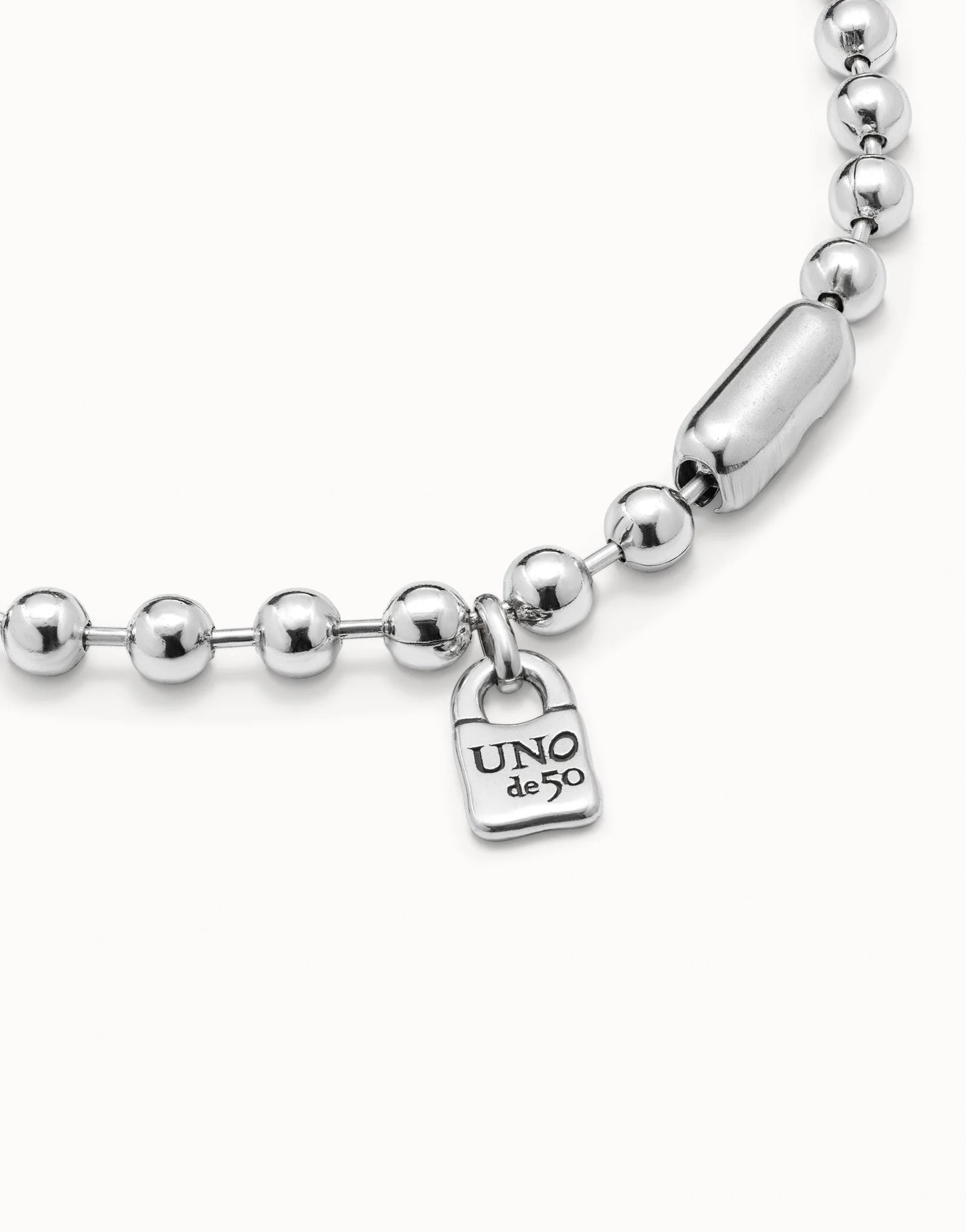 SNOWFLAKE Short Sterling Silver-plated Beaded Necklace with Padlock