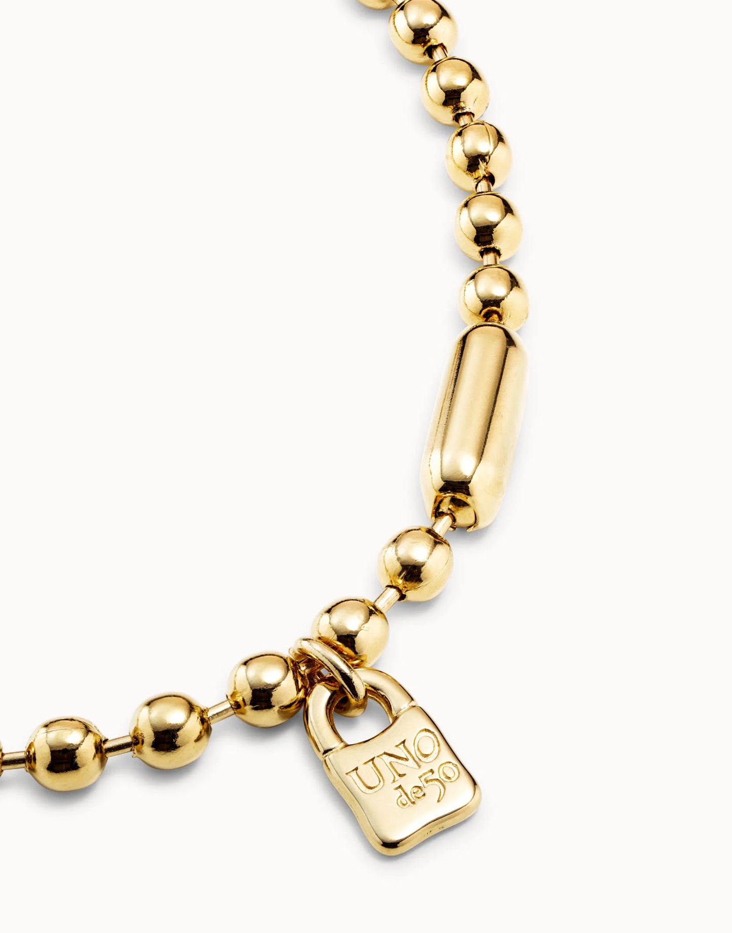 SNOWFLAKE Short Gold-plated Beaded Necklace with Padlock