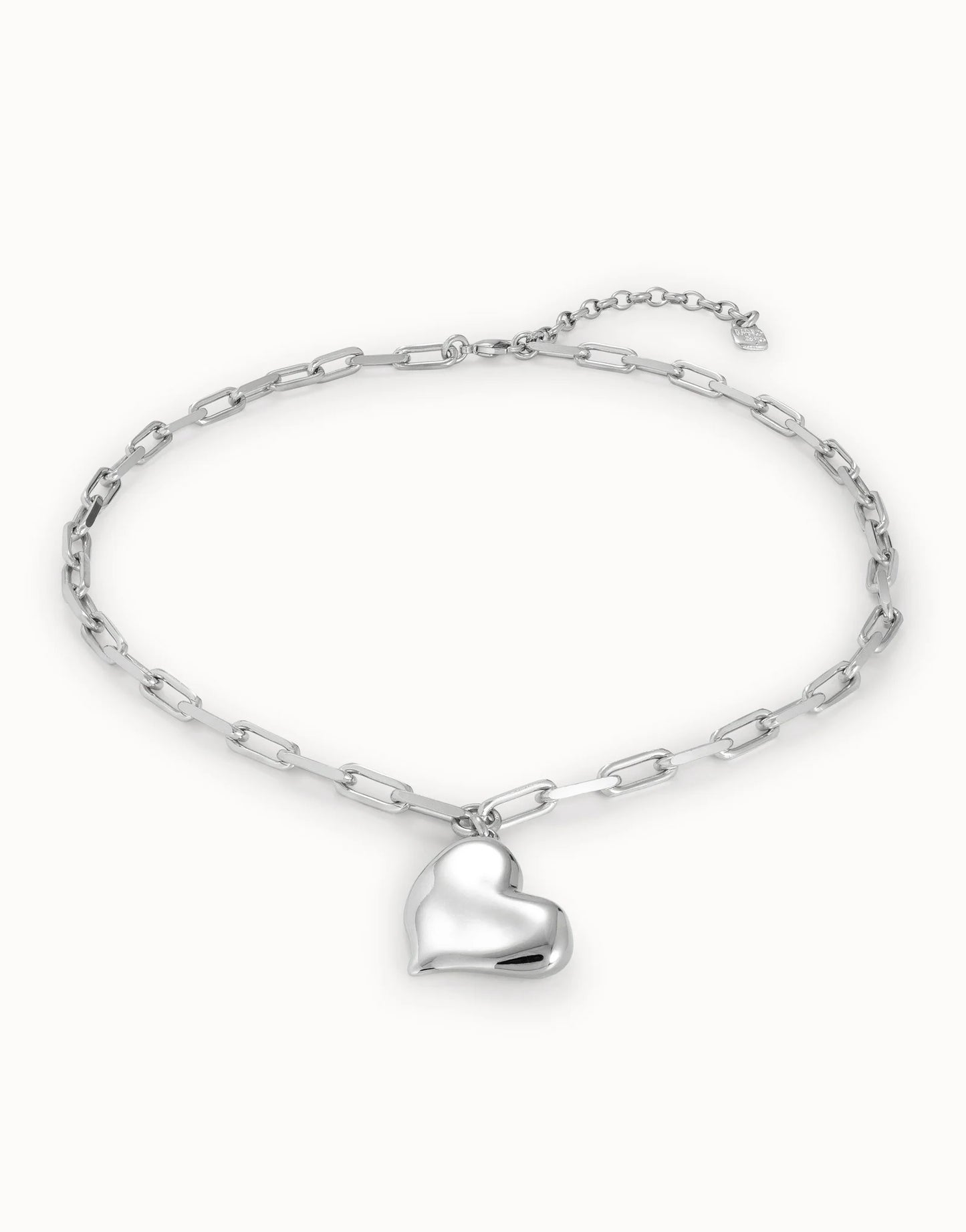 Sterling Silver-Plated Link Chain Necklace with Heart