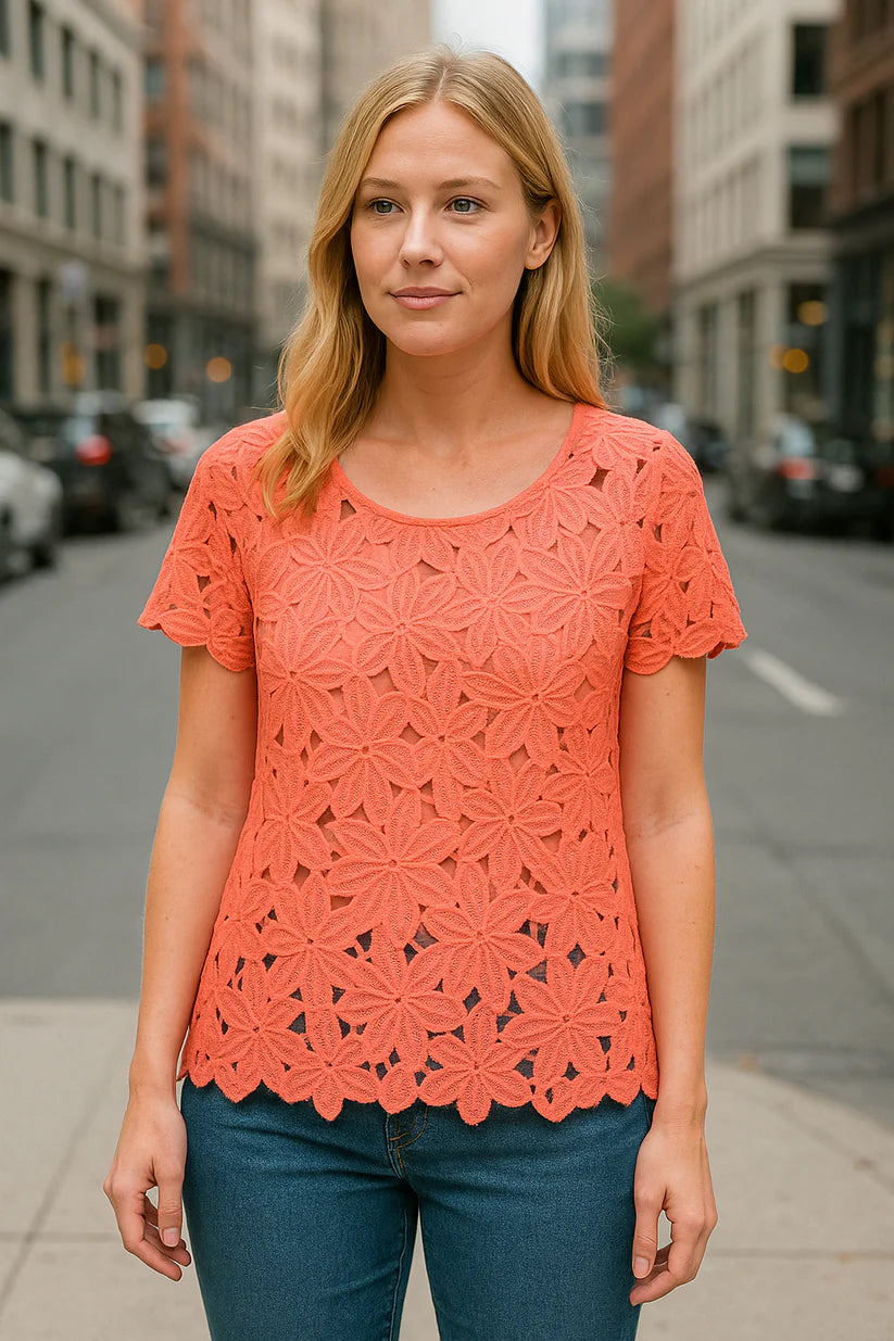 Coral Bloom Lace Top