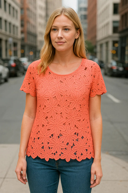 Coral Bloom Lace Top