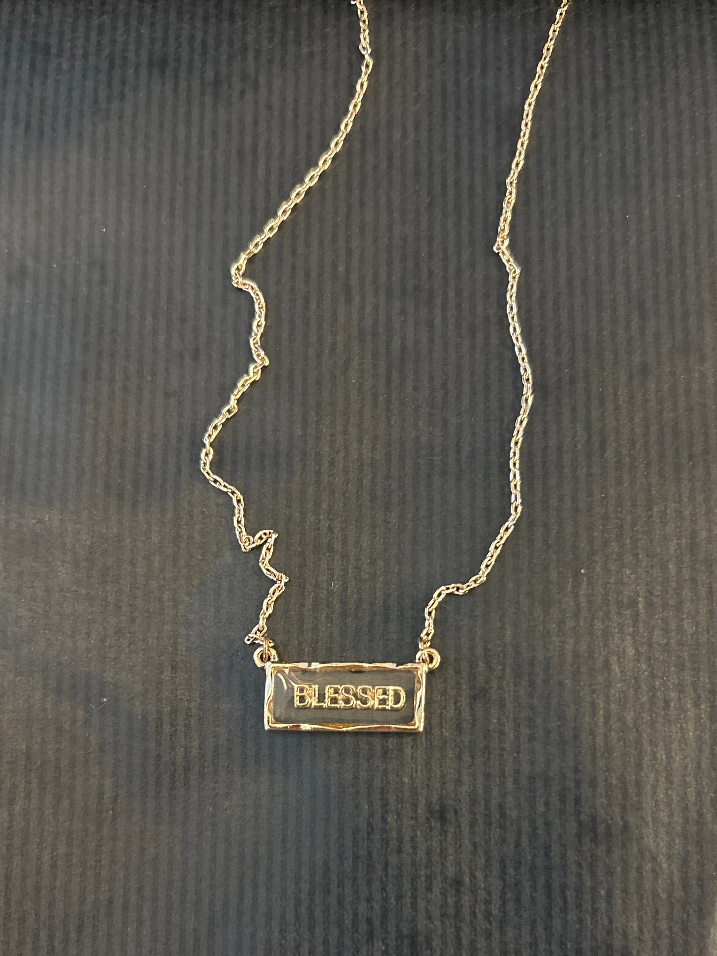 Gold Rectangular Bar Encasing Blessed Necklace