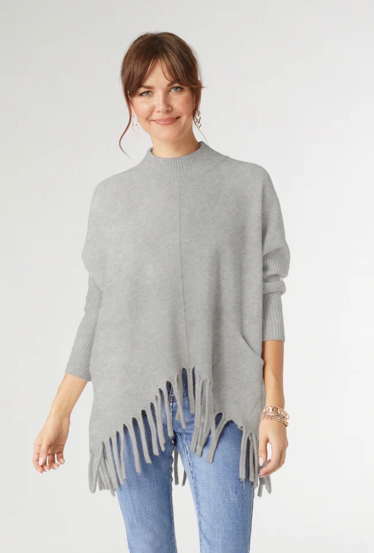 Heavenly-Luxe Flowy Mock Neck Fringe Sweater
