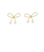 Brass Bow & Pearl Edge Earrings