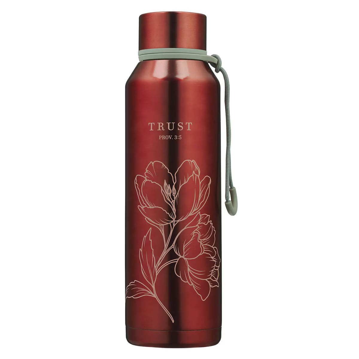 Trust Metallic Pomegranate Red Stainless Steel Water Bottle - Proverbs 3:5