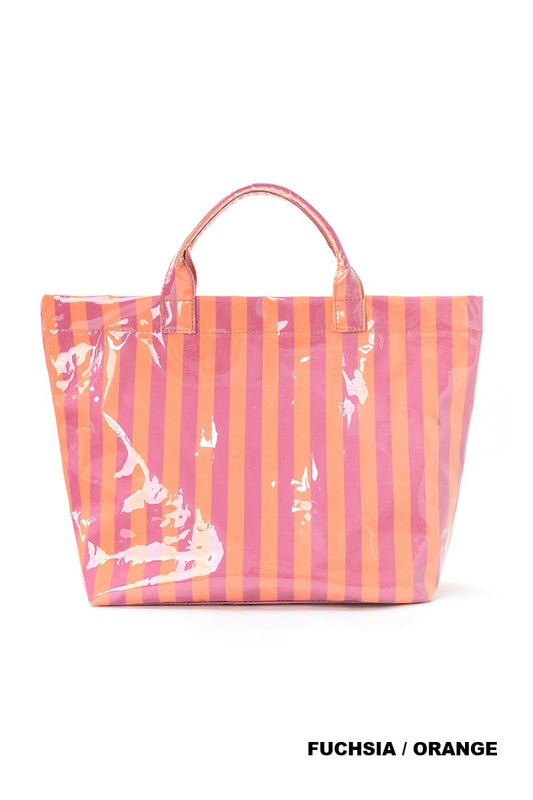 Large capacity striped pvc tote bag