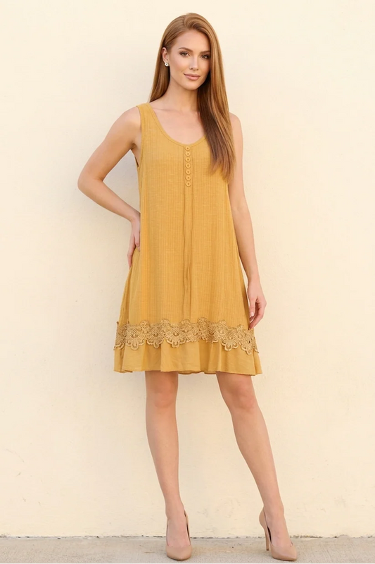 Sleeveless Dress with Lace Hem