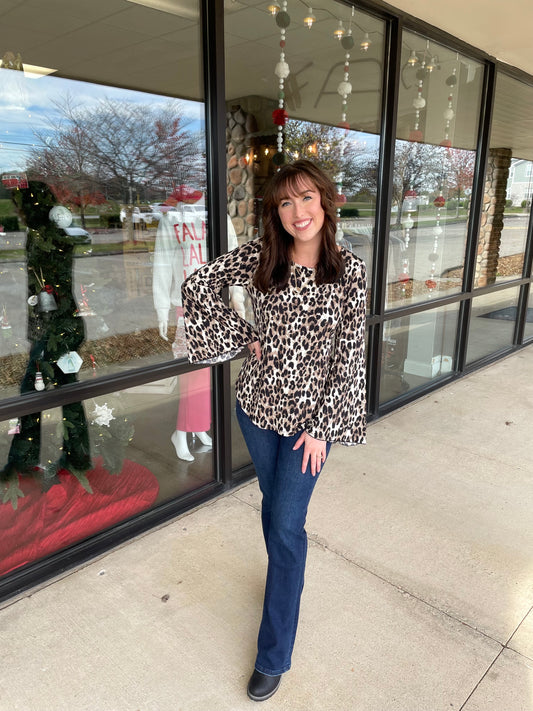Leopard Print Bell Sleeve Top