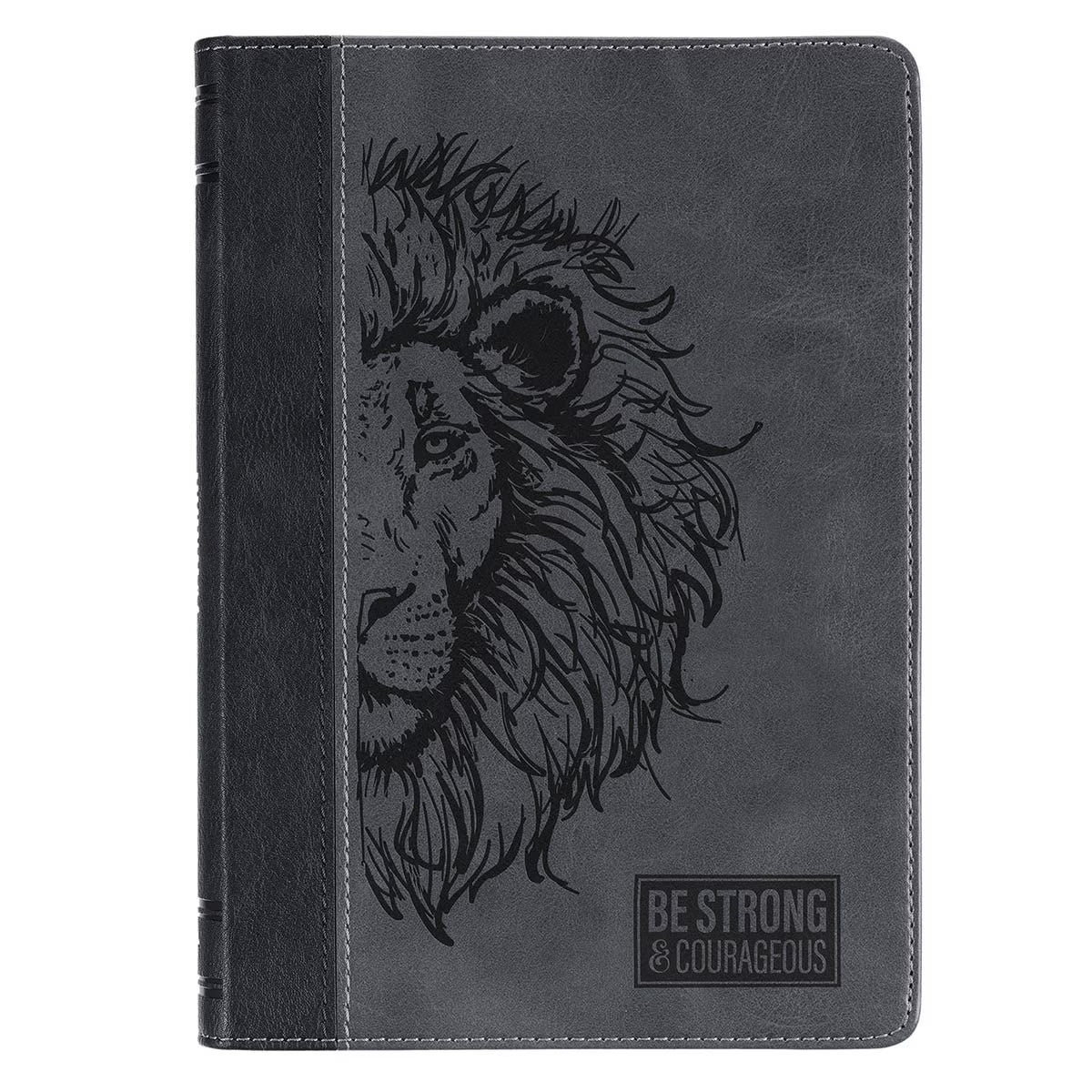 Be Strong & Courageous Black Lion Faux Leather Hardcover Journal - Joshua 1:9