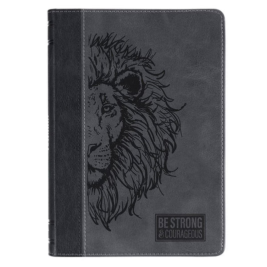 Be Strong & Courageous Black Lion Faux Leather Hardcover Journal - Joshua 1:9