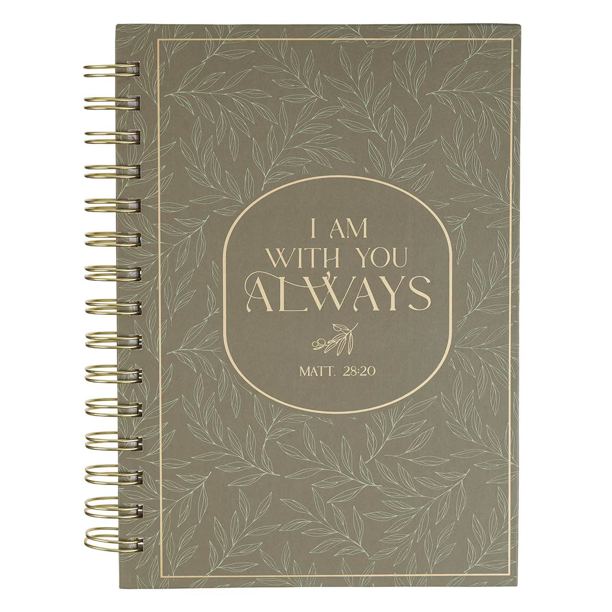 I Am With You Always Green Botanical Leaf Spiral Journal - Matthew 28:20
