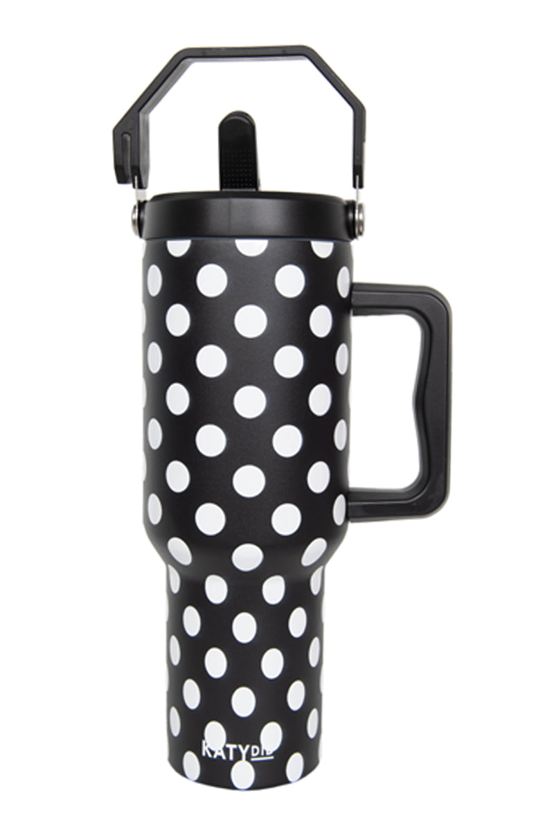 Black & White Polka Dots 38 Oz Tumbler with Lid Ha