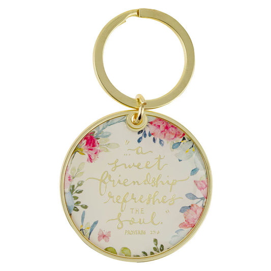 Sweet Friendship Bright Floral Wreath Keychain - Proverbs 27:9