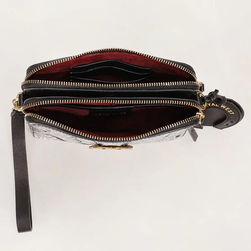 SHELL MINI PURSE - BLACK FLORAL LEATHER & GLOSSY C