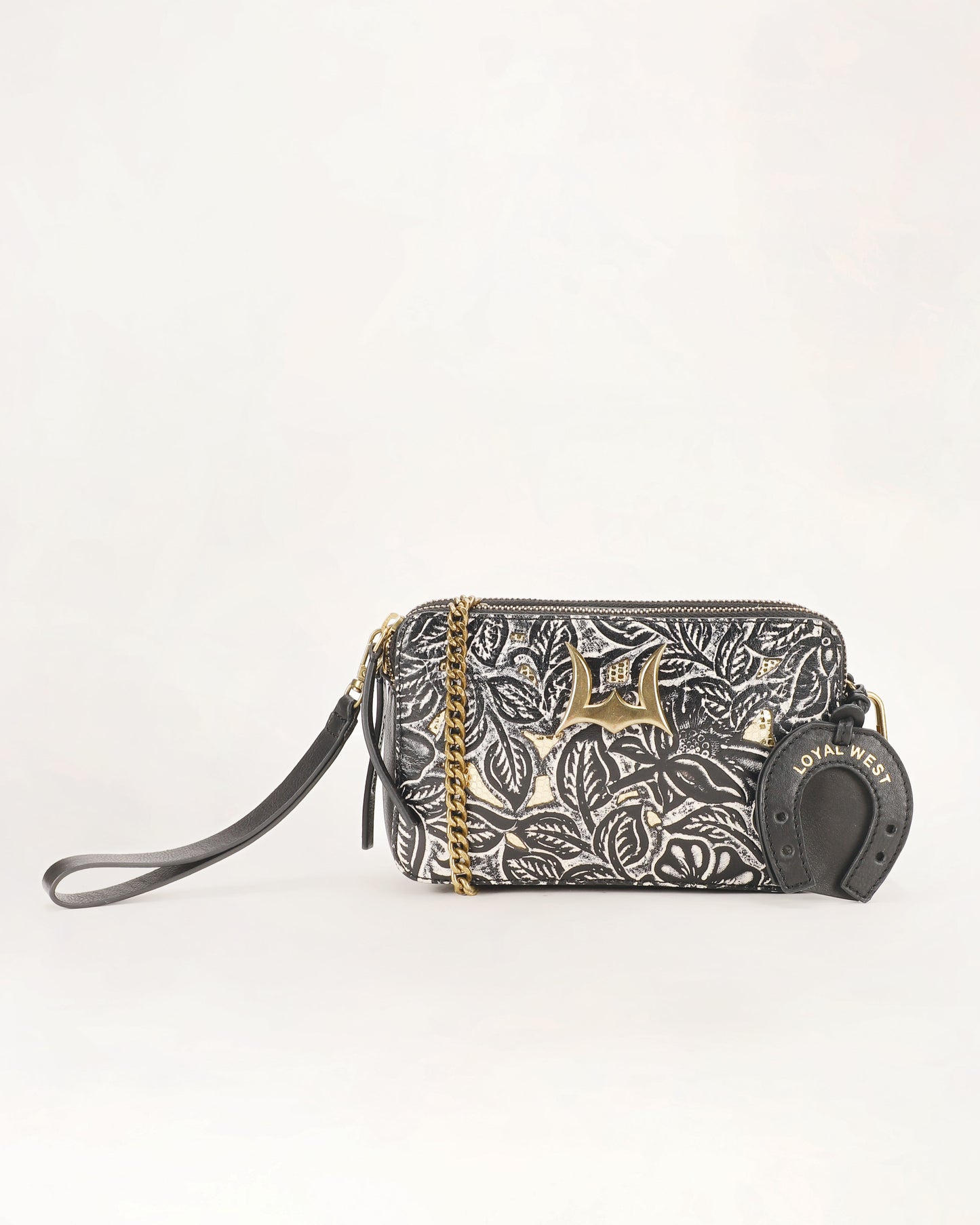 SHELL MINI PURSE - BLACK FLORAL LEATHER & GLOSSY C