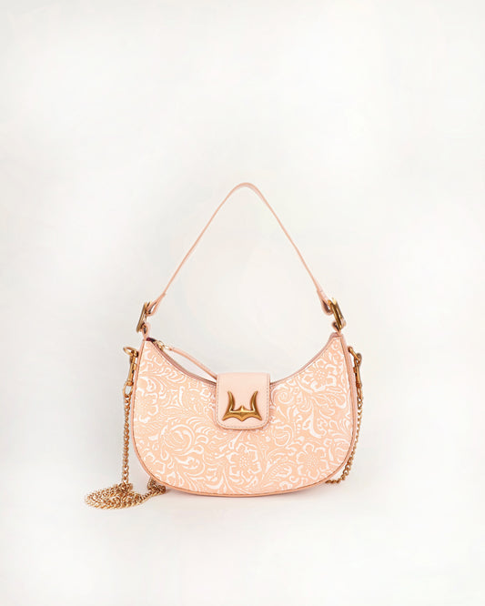 LW HOBO MEDIUM PURSE  - BEIGE FLORAL LEATHER