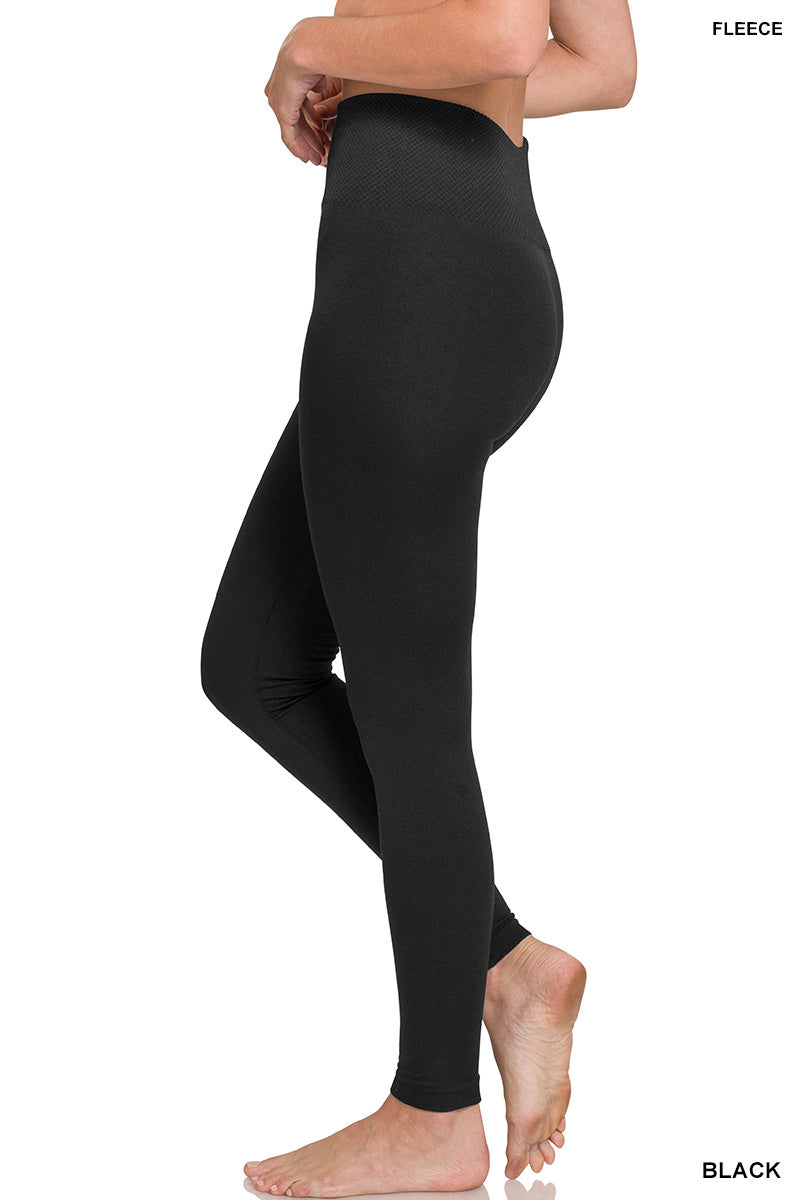 High Waist Fleece Leggings in Black S/M