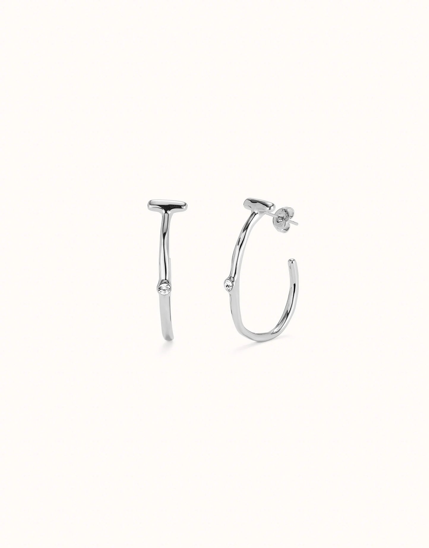 Sterling Silver-plated Hoop Earrings with White Topaz Gemstone