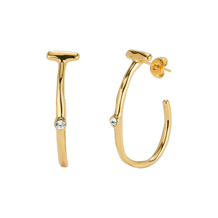 18K Gold-plated Hoop Earrings with White Topaz Gemstone