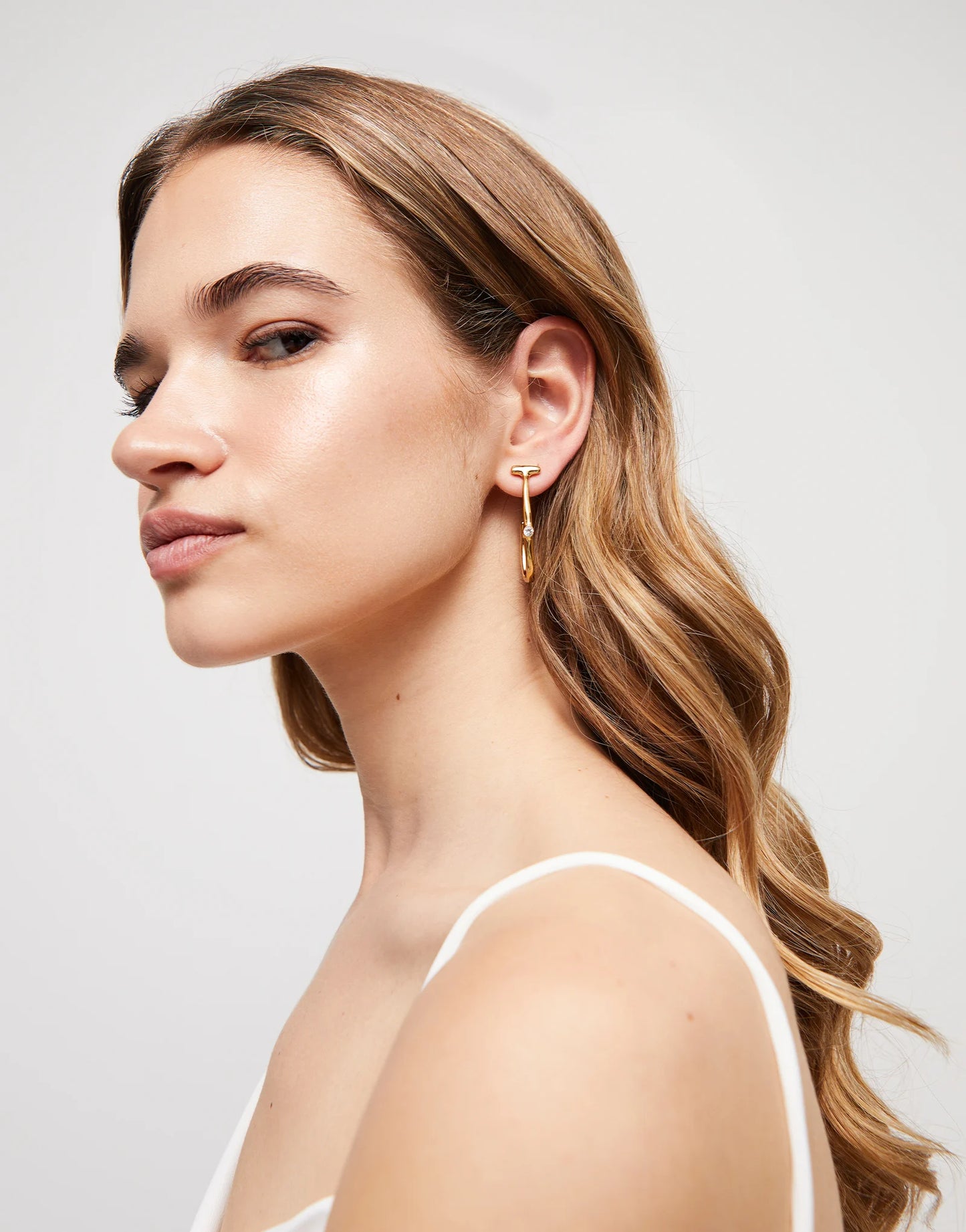 18K Gold-plated Hoop Earrings with White Topaz Gemstone