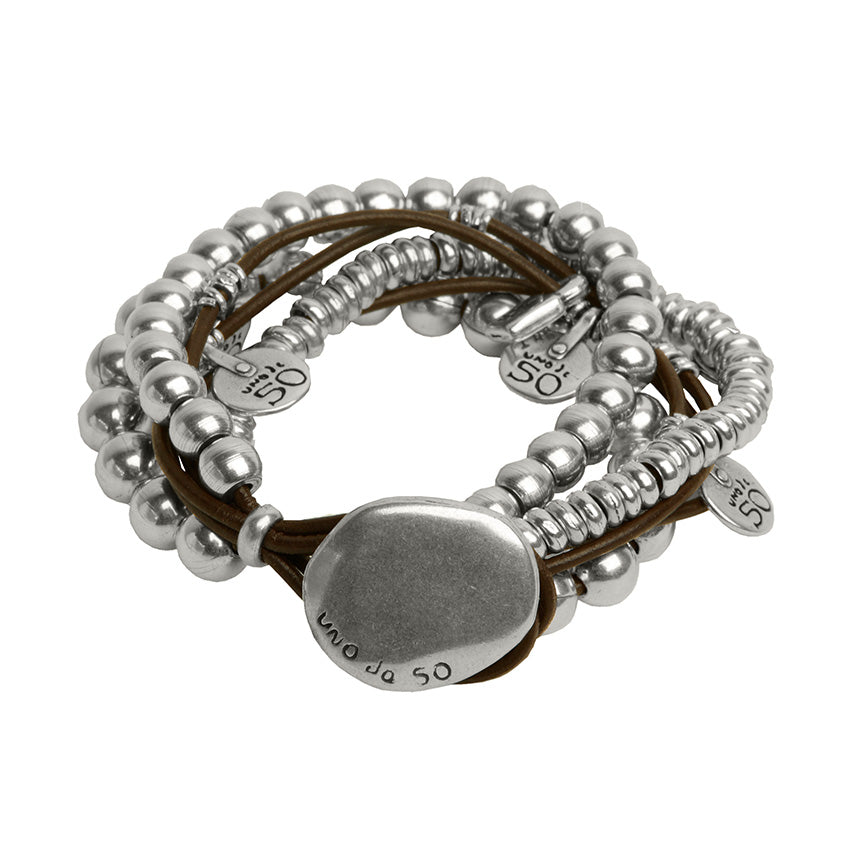 Leather Beaded Bracelet with Charms