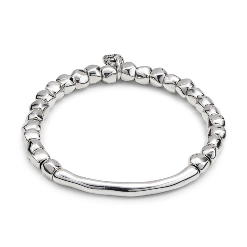 Sterling Silver Plated Beaded & Tubular Stretch Bracelet