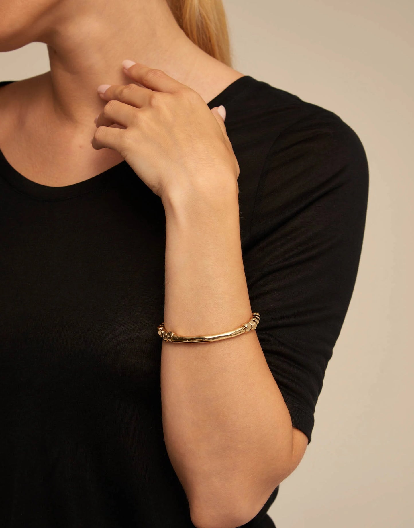 Gold Plated Beaded & Tubular Stretch Bracelet