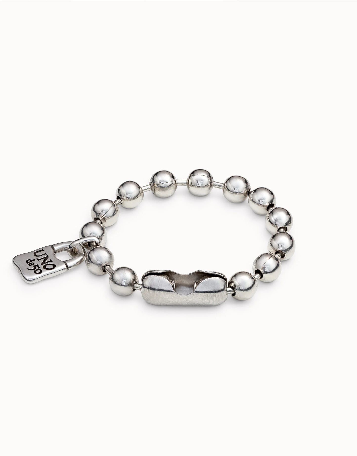 SNOWFLAKE Silver-plated Beaded Bracelet with Padlock Charm-Medium