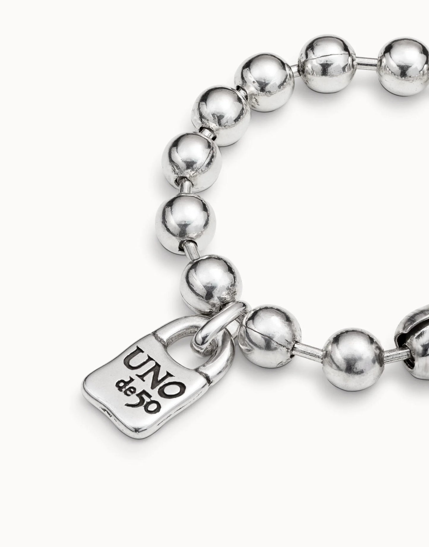 SNOWFLAKE Silver-plated Beaded Bracelet with Padlock Charm-Medium