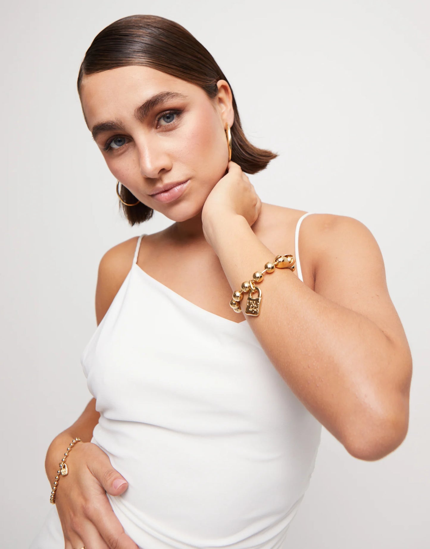 SNOWFLAKE 18k Gold-plated Beaded Bracelet with Padlock Charm