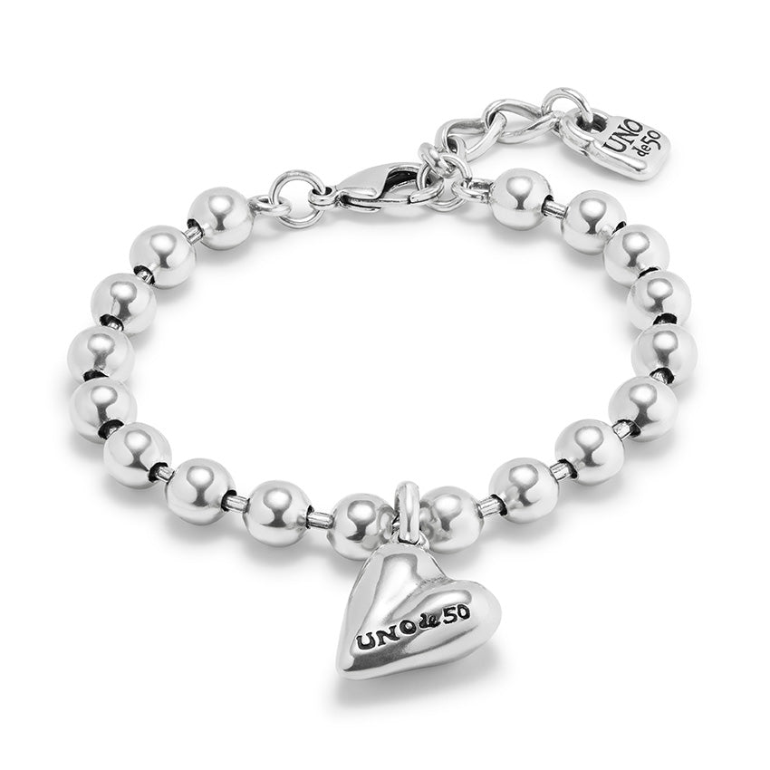 BELOVED Sterling Silver-plated Bead Bracelet with Heart Charm