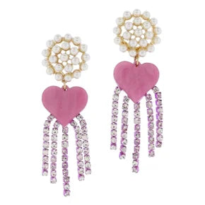Pearl Stud Post With Pink Heart Earrings