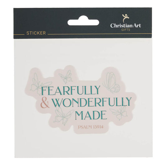 Fearfully and Wonderfully Made Blush Butterfly Vinyl Sticker - Psalm 139:14