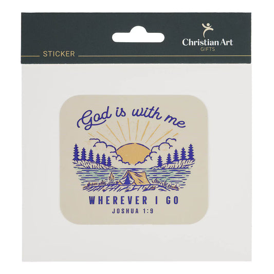 God is With Me Yellow Camping Vinyl Sticker - Joshua 1:9
