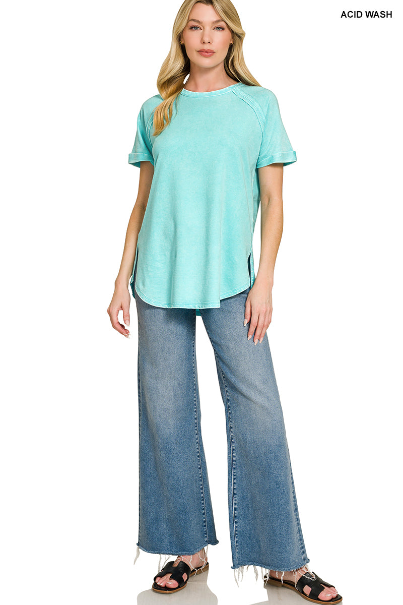 French terry washed curved hem top