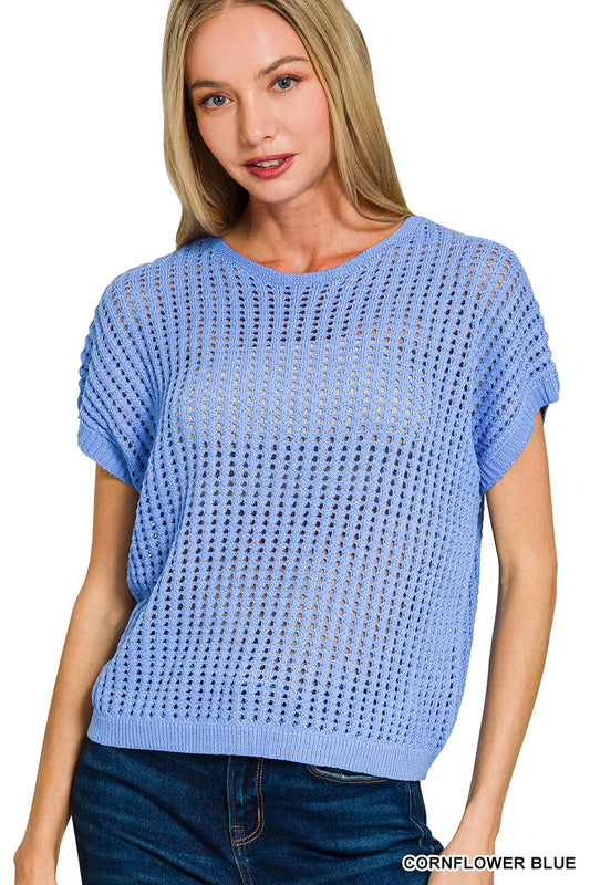 Viscose crochet knit sheer hollow sweater
