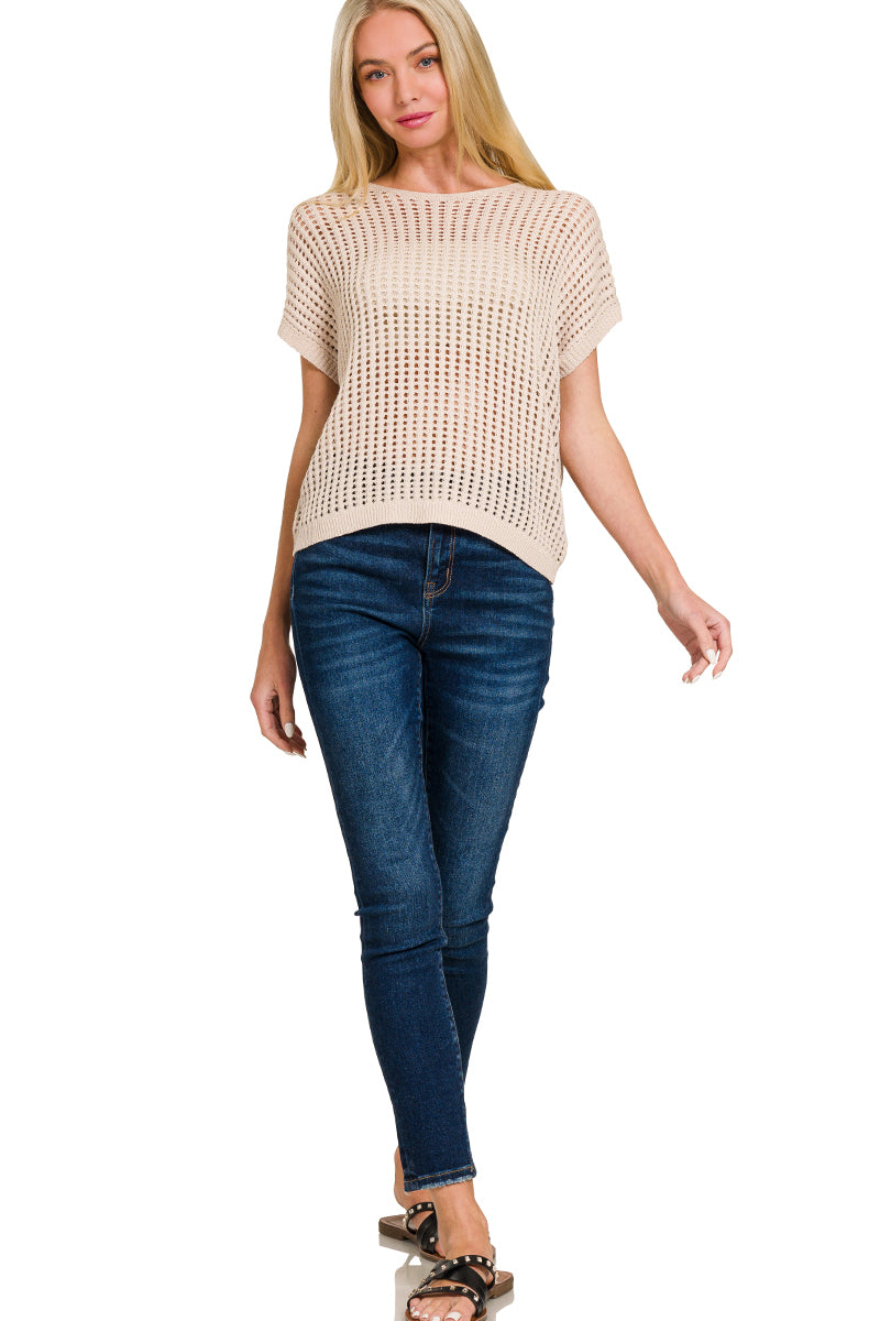 Viscose crochet knit sheer hollow sweater