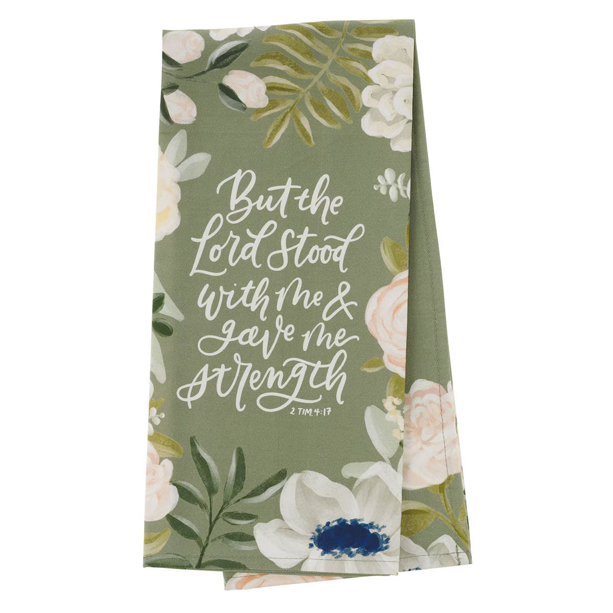 The Lord Stood With Me Sage Green Cotton Tea Towel - 2 Timothy 4:17