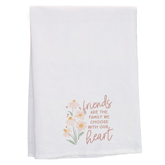 Friends Are Family Kitchen Towel with Daisies