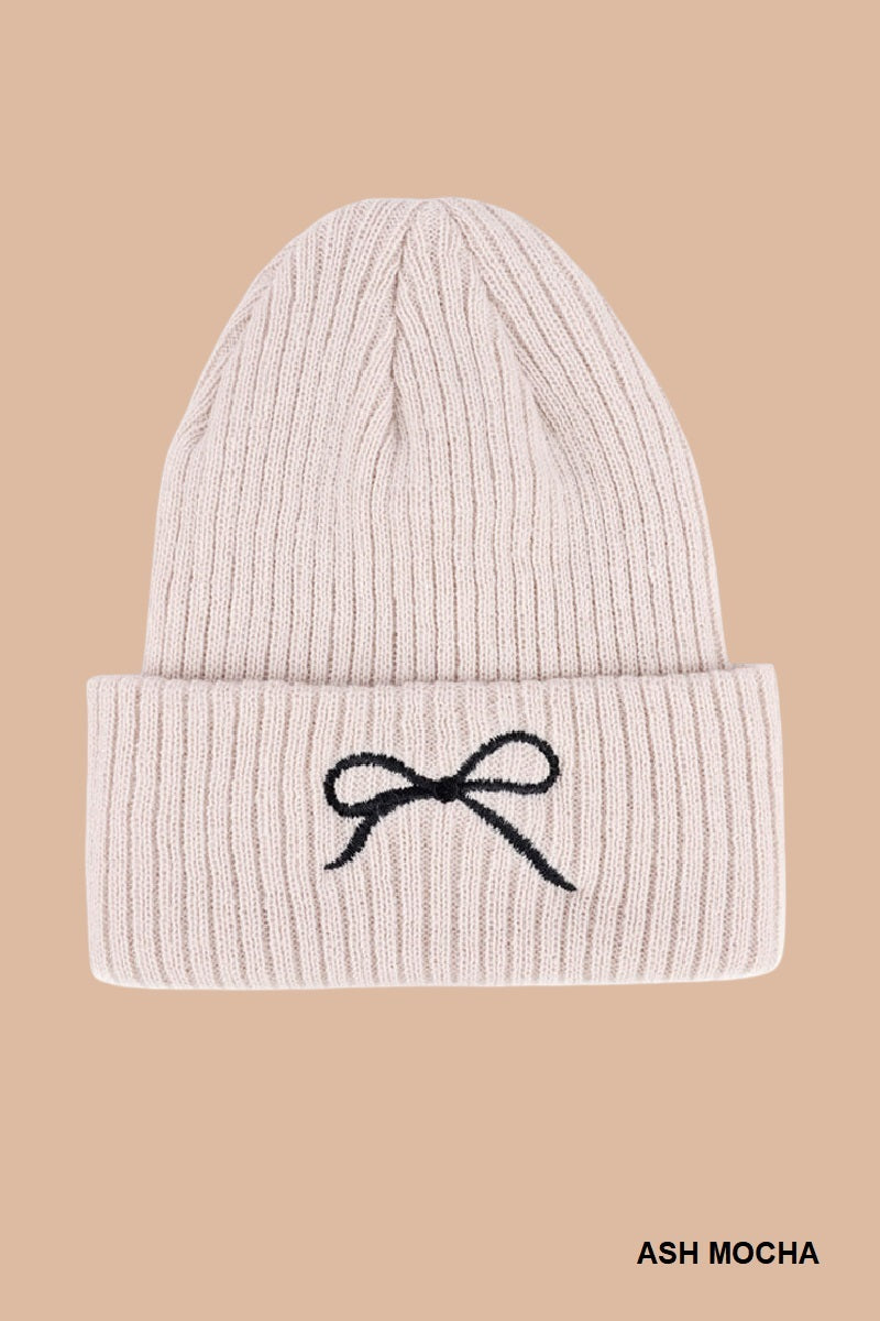 Coquette Bow Embroidered Knitted Beanie