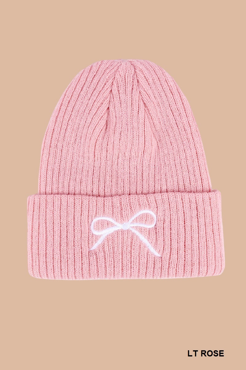 Coquette Bow Embroidered Knitted Beanie